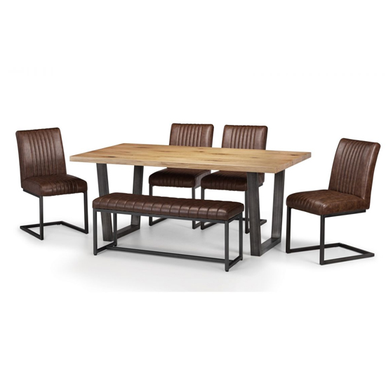 Barras Dining Table With Sakaye Bench And 4 Brown Leather Chairs_2