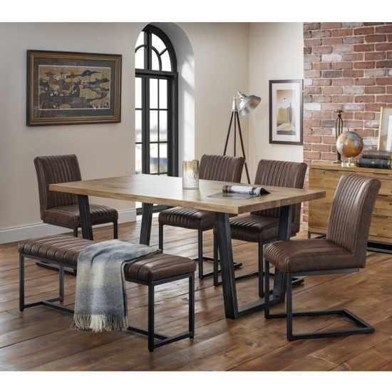 Barras Dining Table With Sakaye Bench And 4 Brown Leather Chairs_1