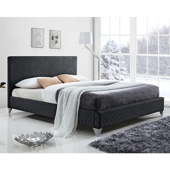 Product photograph of Brooklyn Fabric Upholstered Double Bed In Dark Grey from Furniture in Fashion