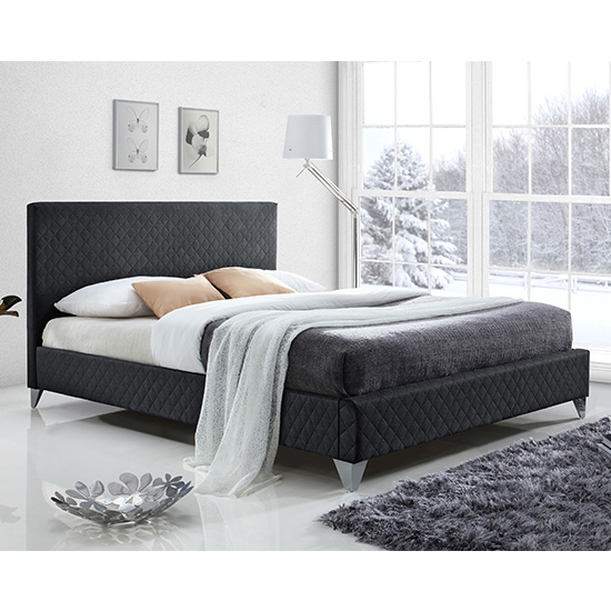 Brooklyn Fabric Upholstered Double Bed In Dark Grey