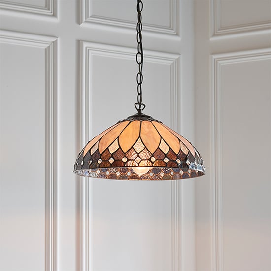 Product photograph of Brooklyn Medium Tiffany Glass Pendant Light In Dark Bronze from Furniture in Fashion