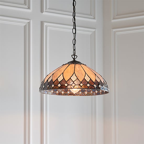 Read more about Brooklyn medium tiffany glass pendant light in dark bronze