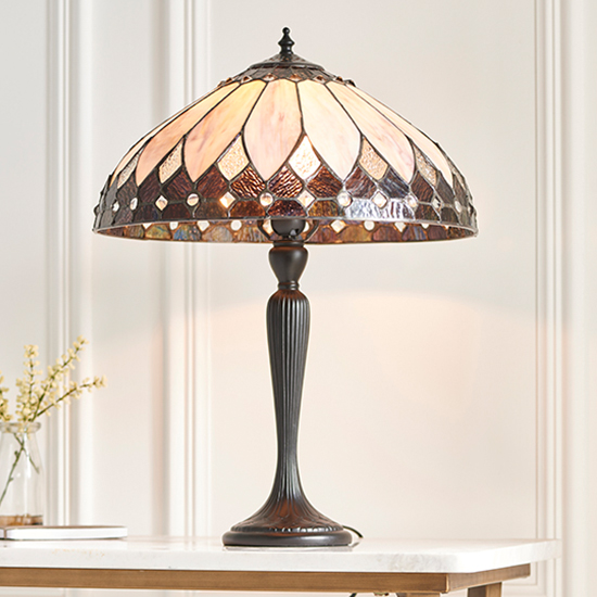 Read more about Brooklyn medium tiffany glass table lamp in dark bronze