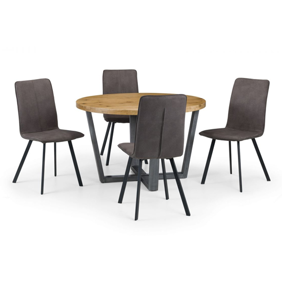 Barras Round Dining Table With 4 Monroe Charcoal Grey Chairs_2