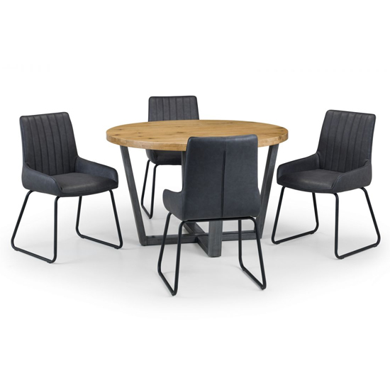 Barras Round Dining Table With 4 Sakaye Black Leather Chairs_2