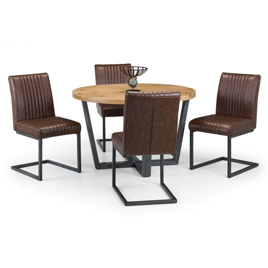 Barras Wooden Dining Set With 4 Brown Leather Chairs_2