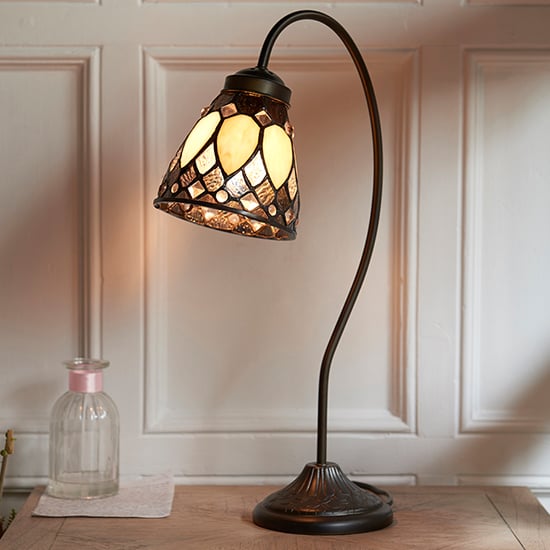 Read more about Brooklyn swan neck tiffany glass table lamp in dark bronze