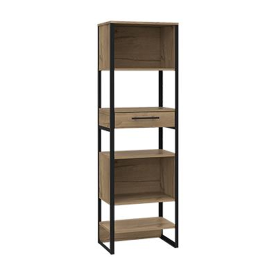 Brooklyn Tall Narrow Bookcase In Bleached Pine With 1 Drawer