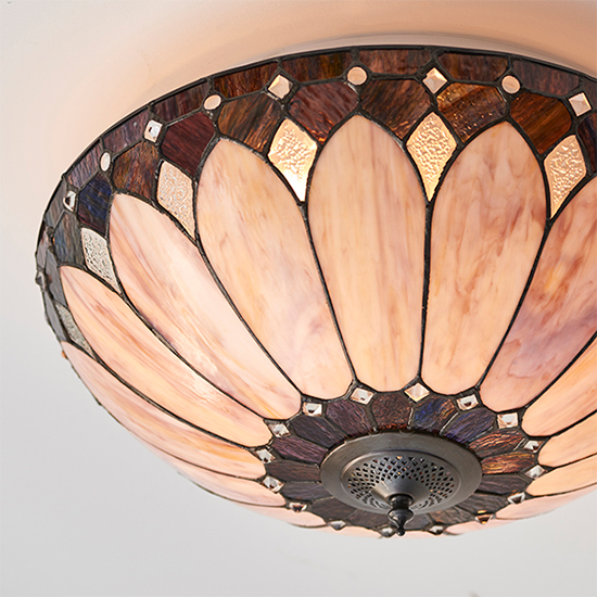 Brooklyn Tiffany Glass Flush Ceiling Light In Dark Bronze