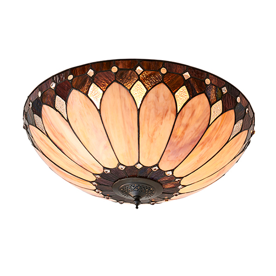 Brooklyn Tiffany Glass Flush Ceiling Light In Dark Bronze