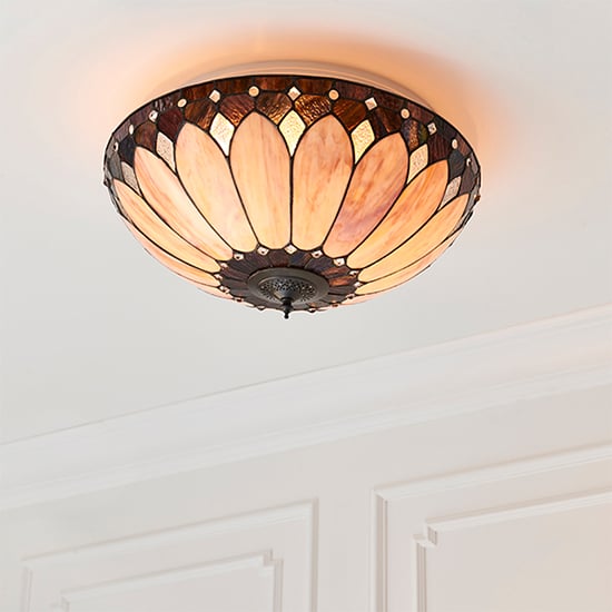 Product photograph of Brooklyn Tiffany Glass Flush Ceiling Light In Dark Bronze from Furniture in Fashion