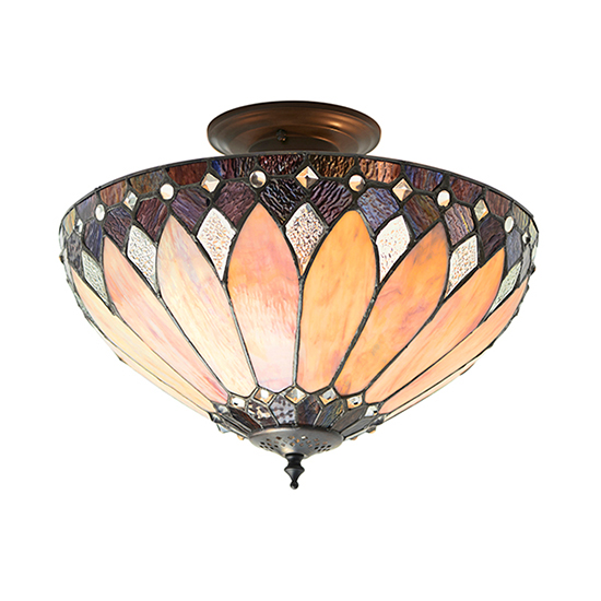 Brooklyn Tiffany Glass Semi Flush Ceiling Light In Dark Bronze_3