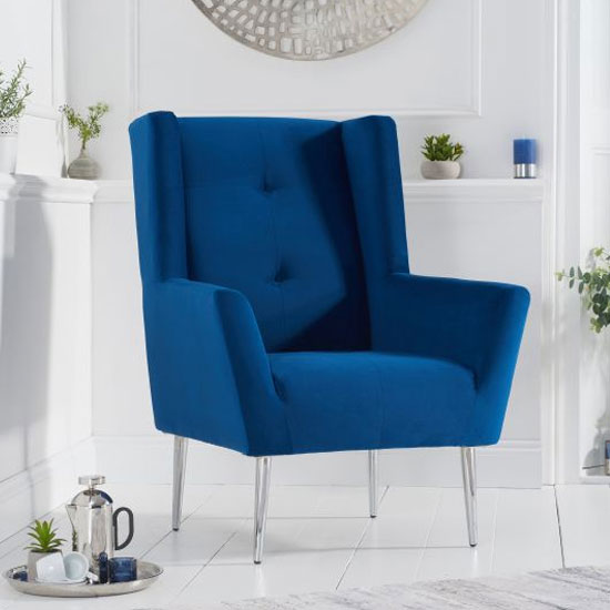 Brooklyn Velvet Upholstered Accent Chair In Blue FiF