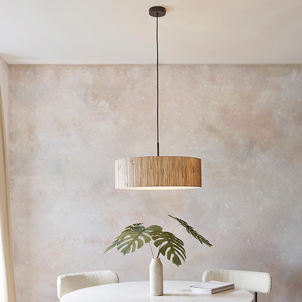Brooks 3 Lights Drum Shade Pendant Light In Natural
