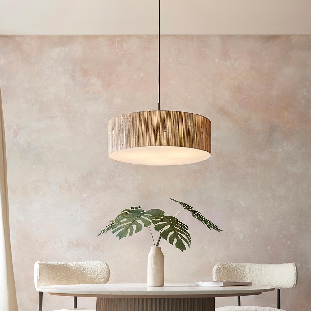 Brooks 3 Lights Drum Shade Pendant Light In Natural