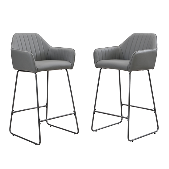 Brooks Grey Faux Leather Bar Chairs With Anthracite Legs In Pair