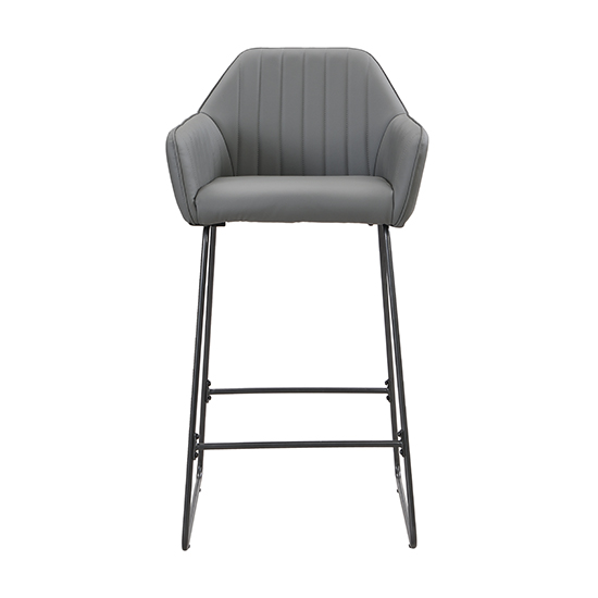 Brooks Grey Faux Leather Bar Chairs With Anthracite Legs In Pair
