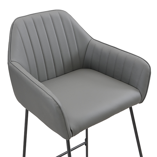 Brooks Grey Faux Leather Bar Chairs With Anthracite Legs In Pair