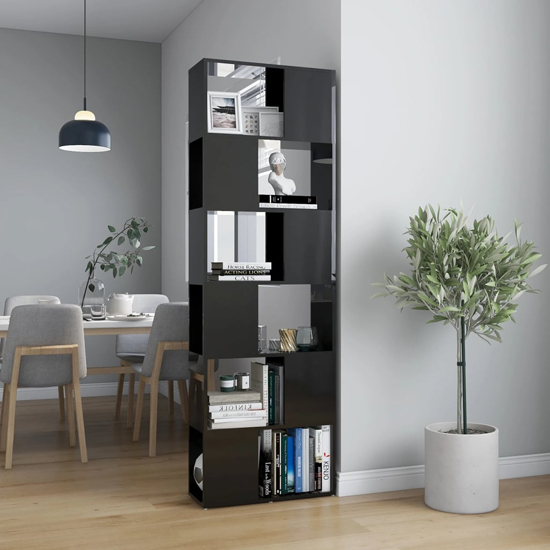 Brooks High Gloss Bookcase With 6 Compartments In Black Furniture in Fashion