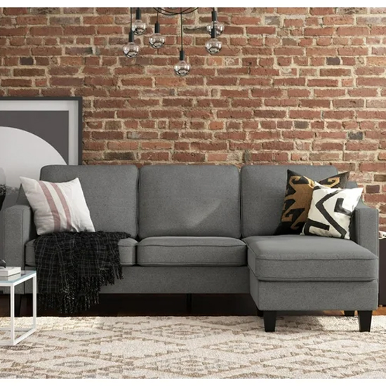 Brooks Linen Fabric Sectional 3 Seater Sofa In Grey