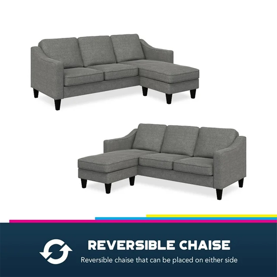 Brooks Linen Fabric Sectional 3 Seater Sofa In Grey