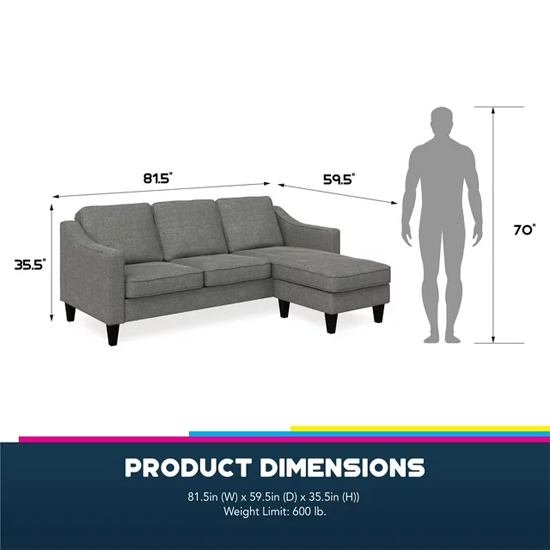 Brooks Linen Fabric Sectional 3 Seater Sofa In Grey