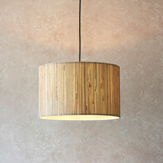 Photo of Brooks seagrass drum shade ceiling pendant light in natural