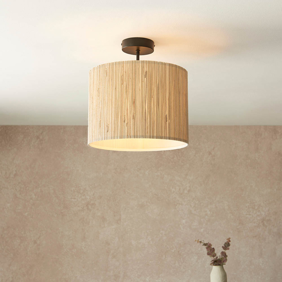 Brooks Semi Flush Seagrass Drum Shade Ceiling Light In Natural