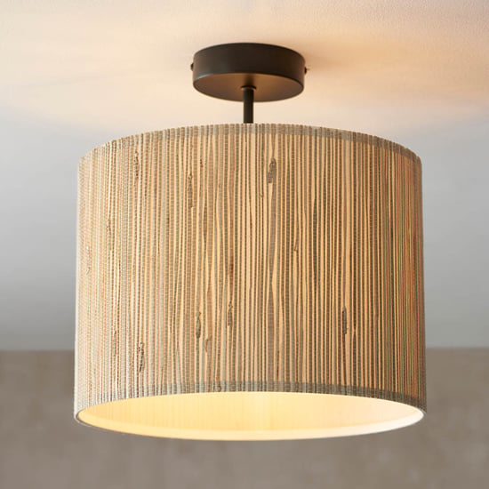 Product photograph of Brooks Semi Flush Seagrass Drum Shade Ceiling Light In Natural from Furniture in Fashion