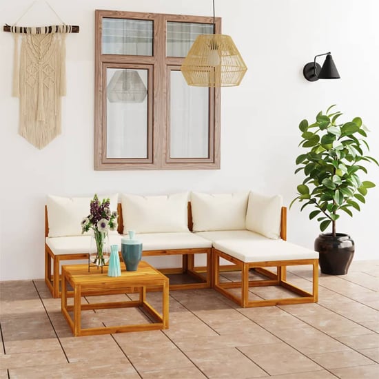 Product photograph of Brooks Solid Wood 5 Piece Garden Lounge Set With Cream Cushions from Furniture in Fashion