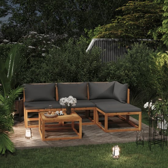 Product photograph of Brooks Solid Wood 5 Piece Garden Lounge Set With Grey Cushions from Furniture in Fashion
