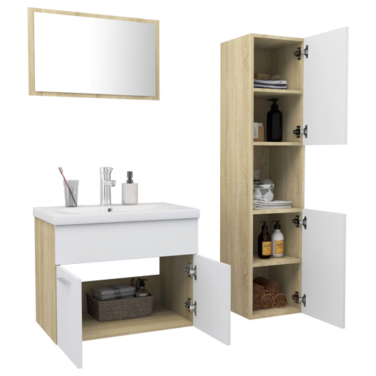 Brooks Wooden Bathroom Furniture Set In White And Sonoma Oak_3