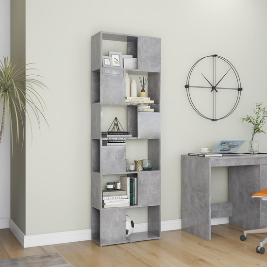 Brooks Wooden Bookcase With 6 Compartments In Concrete Effect