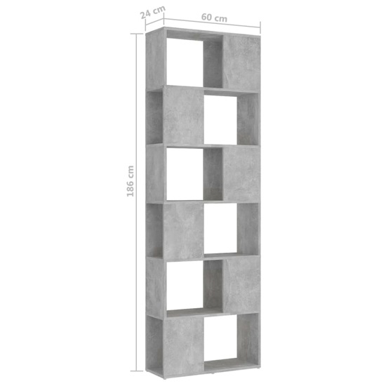 Brooks Wooden Bookcase With 6 Compartments In Concrete Effect