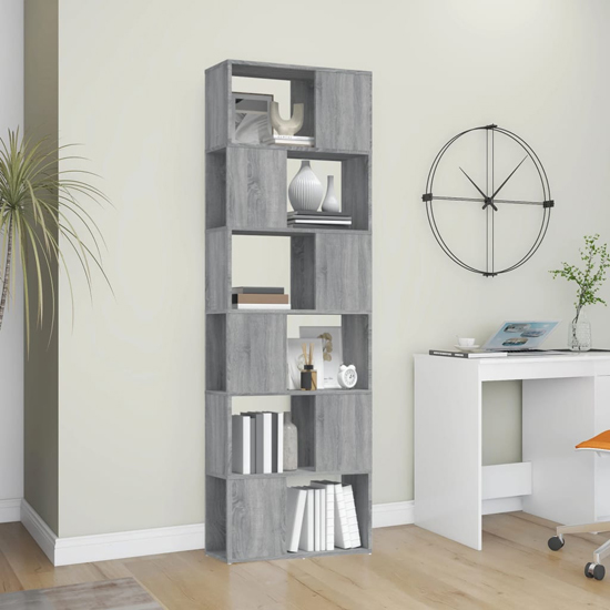 Brooks Wooden Bookcase With 6 Compartments In Grey Sonoma Oak