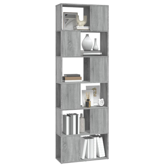 Brooks Wooden Bookcase With 6 Compartments In Grey Sonoma Oak