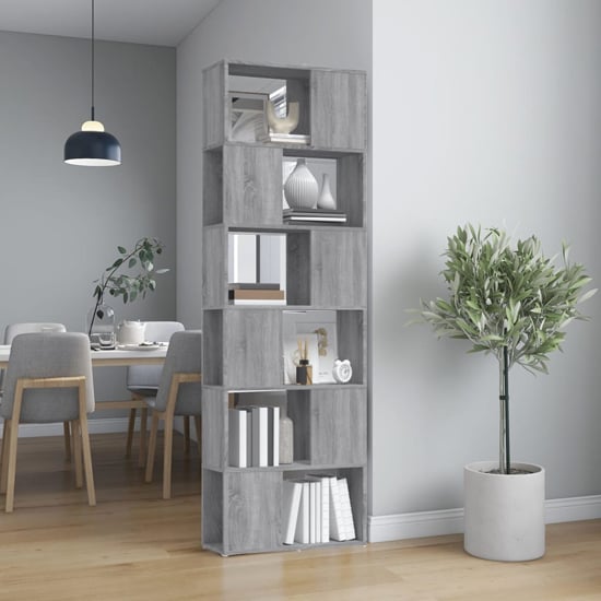 Brooks Wooden Bookcase With 6 Compartments In Grey Sonoma Oak