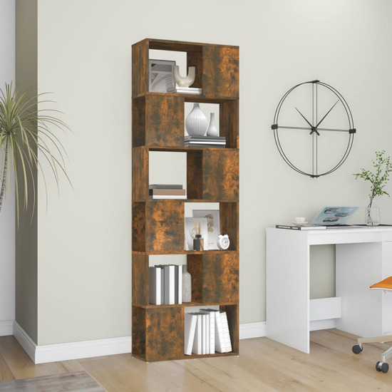 Brooks Wooden Bookcase With 6 Compartments In Smoked Oak