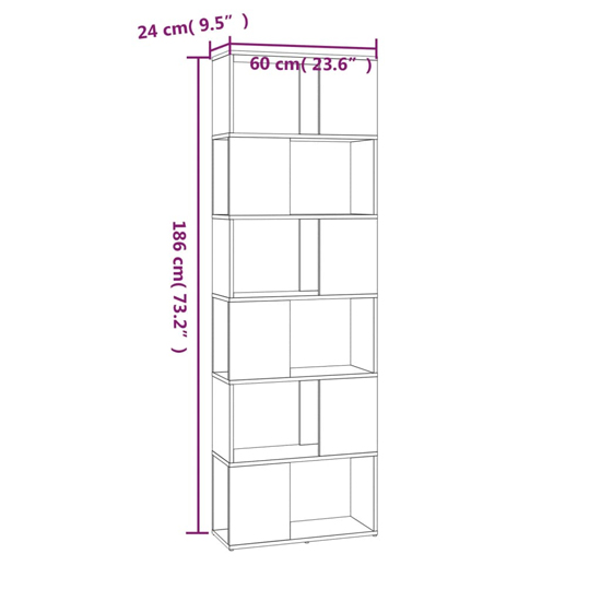 Brooks Wooden Bookcase With 6 Compartments In Smoked Oak
