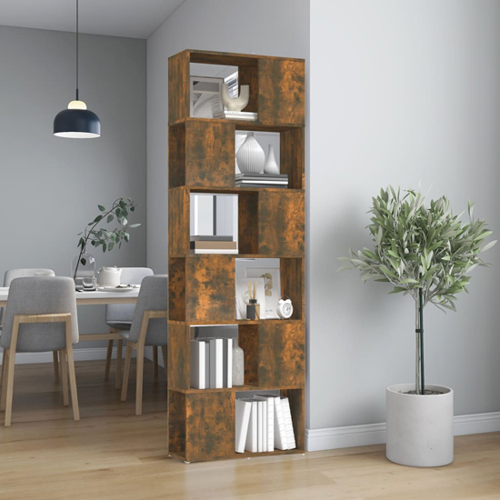 Brooks Wooden Bookcase With 6 Compartments In Smoked Oak