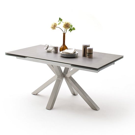 Brooky Glass Extendable Dining Table In Light Grey Steel Frame_2