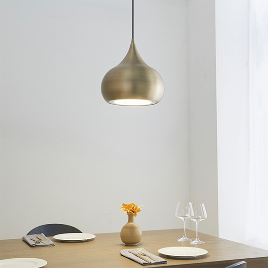 Brosnan Pendant Light In Matt Antique Brass And White