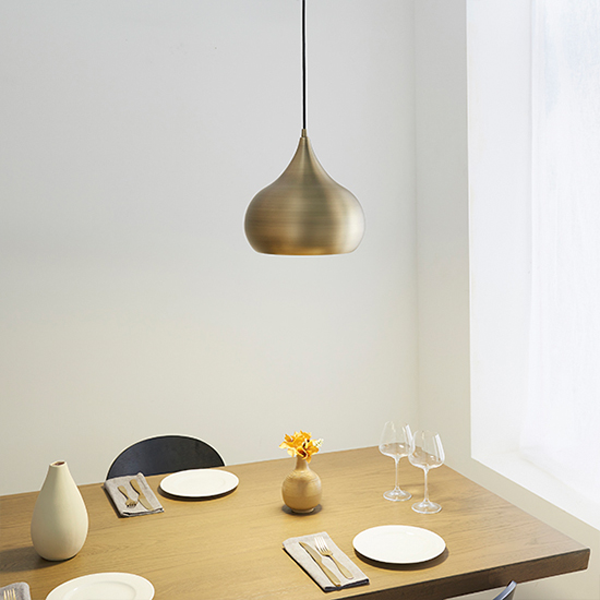 Brosnan Pendant Light In Matt Antique Brass And White
