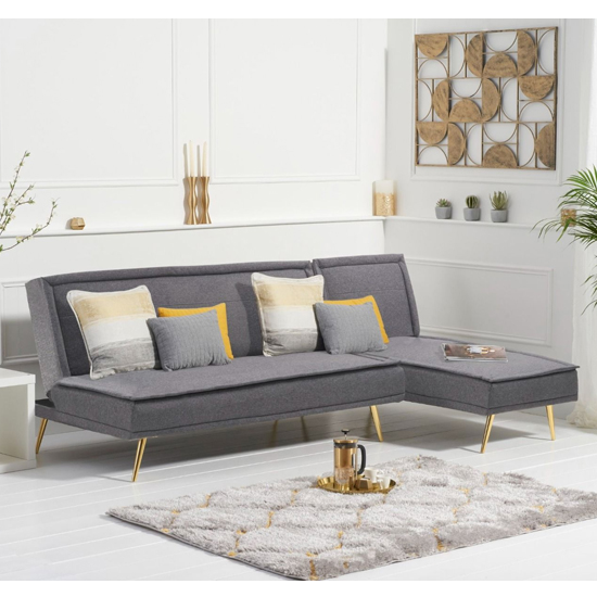Brossard Linen 3 Seater Corner Chaise Sofa Bed In Grey