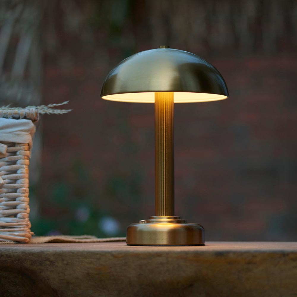 Brossard Metal Rechargeable Round Table Lamp In Brass