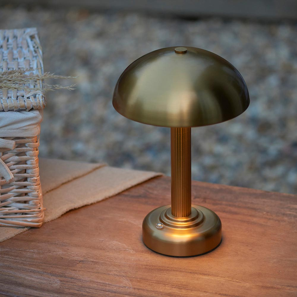 Brossard Metal Rechargeable Round Table Lamp In Brass