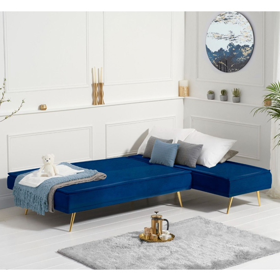 Brossard Velvet 3 Seater Chaise Corner Sofa Bed In Blue_3