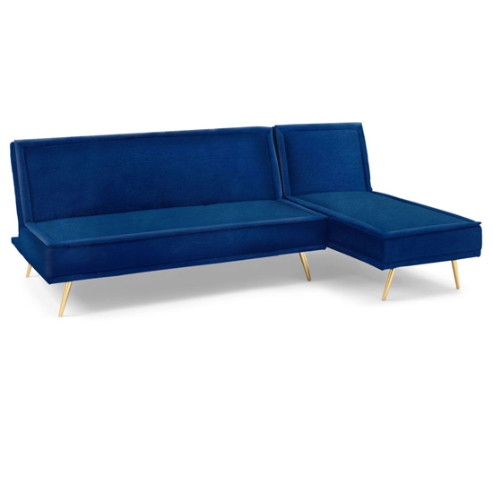 Brossard Velvet 3 Seater Chaise Corner Sofa Bed In Blue_5