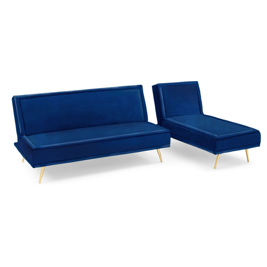 Brossard Velvet 3 Seater Chaise Corner Sofa Bed In Blue_6