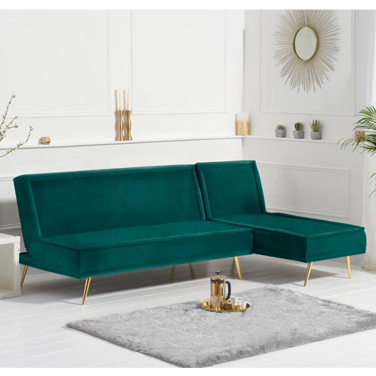 Brossard Velvet 3 Seater Chaise Corner Sofa Bed In Green_2